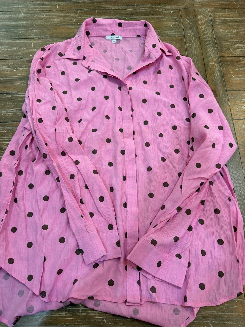 white birch Pink Polka Dot Button-Down Blouse